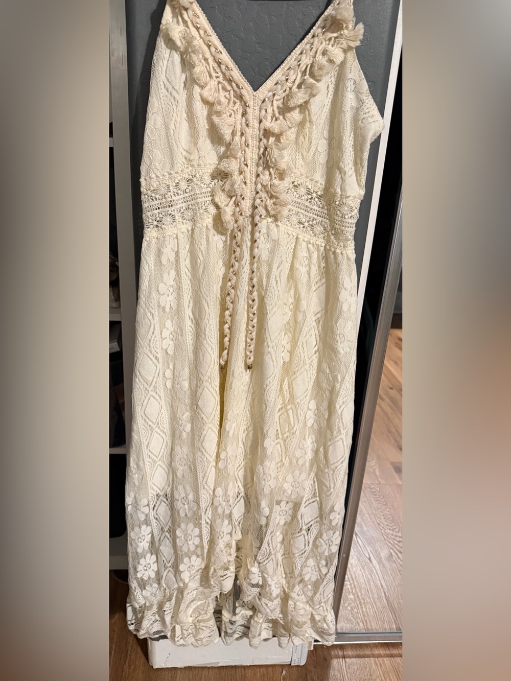 CUPSHE Beige Lace Boho Maxi Dress High Low Size M